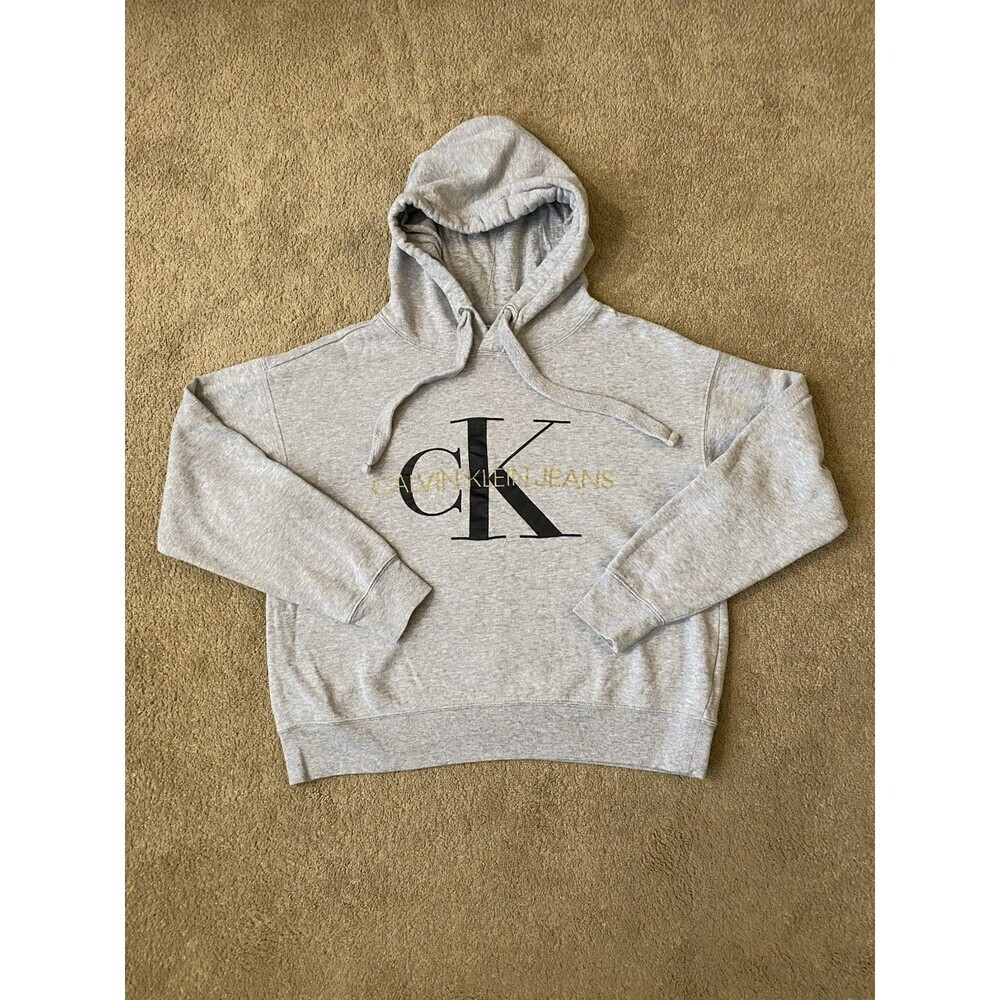 Calvin Klein Jeans Monogram Logo Grey Pullover Hoodie Corpcore Streetwear Size S